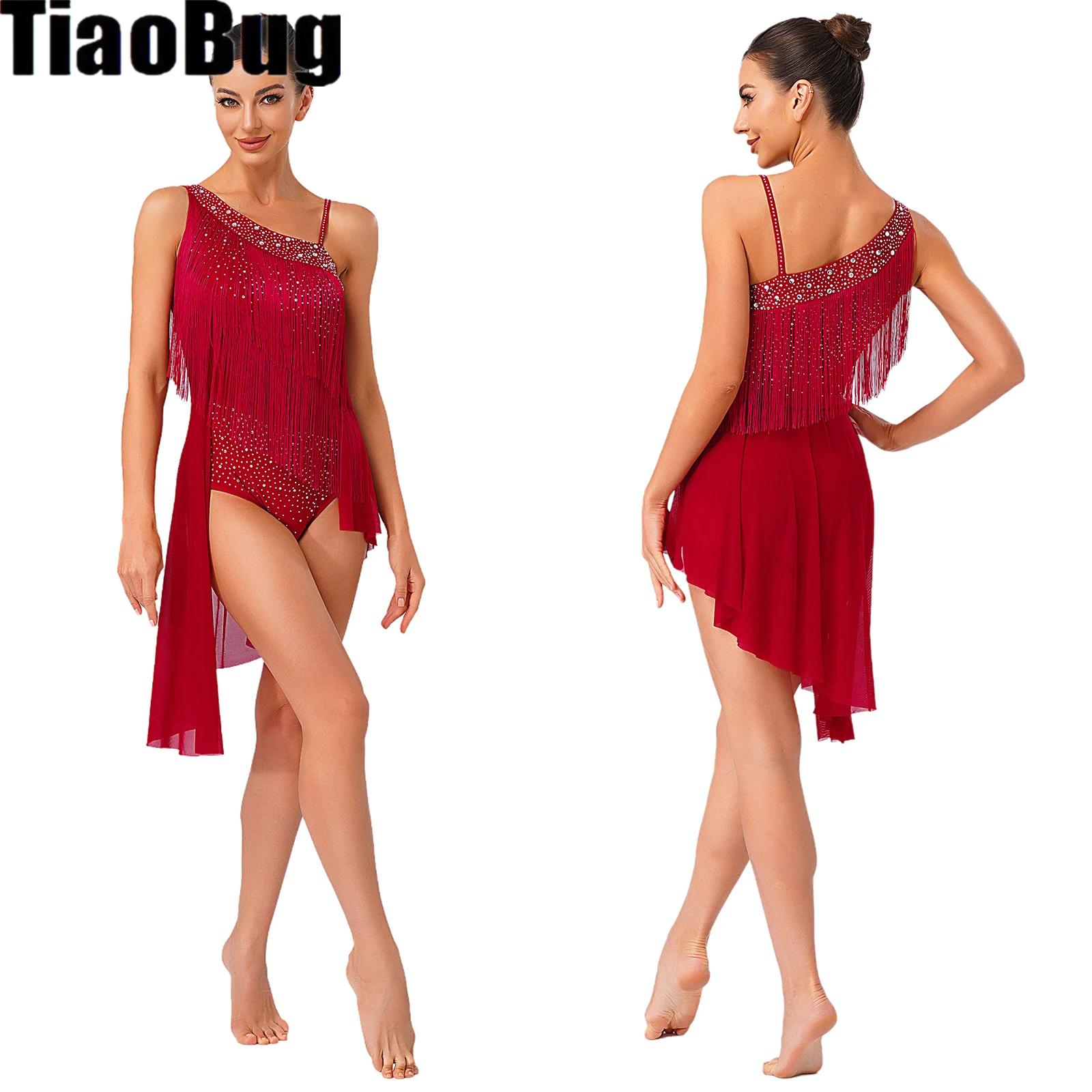 Rhinestone Banding Trim - Kadın Püsküllü Latin Dans Mayosu Elbise